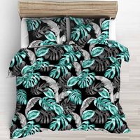 Pościel z kory 200x220 + poszewki na poduszkę 2*70x80 | 455Ntu | czarna | liście monstera