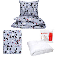 Zestaw pościeli  100x160 + 40x60 + prześcieradło we wzorze 80x160 | 061s-r | szaro różowa | koty