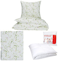 Zestaw pościeli  100x160 + 40x60 + prześcieradło we wzorze 80x160 | 121ecr | ecri | bluszcz i kwiaty