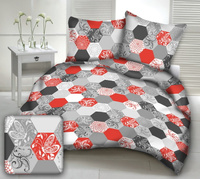 Pościel bawełniana 200x200 + poszewki na poduszkę 2*70x80 | D208red | szaro czerwona | plastry miodu