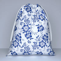 Worek szkolny na buty | 116bgr | biało granatowy | kwiaty lilie