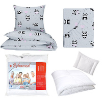 Zestaw pościeli  100x160 + 50x60 + prześcieradło we wzorze 80x160 | 198Pro | szaro różowa | misie pandy