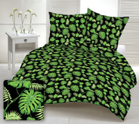 Pościel z kory 140x200 + 70x80 + 40x40 | 032czz | czarno zielona | liście monstery