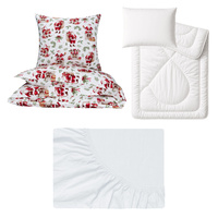 Zestaw pościeli 100x160 + 40x60 + prześcieradło jersey 80x160 | 002kom | biała | świąteczna Mikołaje