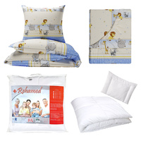 Zestaw pościeli 100x160 + 40x60 + prześcieradło we wzorze 80x160 | 104nie | niebieska | zwierzątka safari