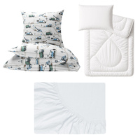 Zestaw pościeli  100x160 + 40x60 + prześcieradło jersey 80x160 | 056nie | niebieska | koparki