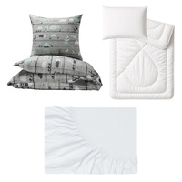 Zestaw pościeli  100x160 + 40x60 + prześcieradło jersey 80x160 | 196mie | szaro miętowe | misie