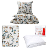 Zestaw pościeli  100x160 + 50x60 + prześcieradło we wzorze 80x160 | 203beż | beżowa | smoki