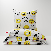Zestaw pościeli  100x160 + 50x60 + prześcieradło we wzorze 80x160 | 008bia | biała | emotikony