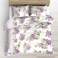 Pościel bawełniana 180x200 + poszewki na poduszkę 2*70x80 | D237wrz | biała | różę