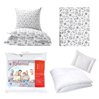 Zestaw pościeli 100x160 + 40x60 + prześcieradło we wzorze 80x160 | 040grn | biało granatowa | wzór marynarski