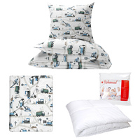 Zestaw pościeli  100x160 + 40x60 + prześcieradło we wzorze 80x160 | 056nie | niebieska | koparki