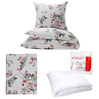 Zestaw pościeli  100x160 + 40x60 + prześcieradło we wzorze 80x160 | 426los | biała | kwiaty jabłoni