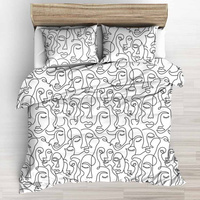 Pościel bawełniana 200x200 + poszewki na poduszkę 2*70x80 | D500bia | biała | wzór graficzny twarze