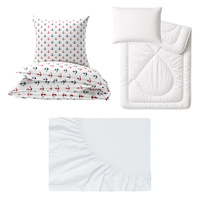 Zestaw pościeli  100x160 + 40x60 + prześcieradło jersey 80x160 | 074kolo | biała | kotwice