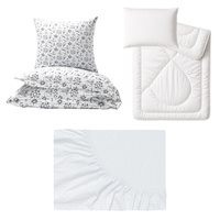 Zestaw pościeli  100x160 + 50x60 + prześcieradło jersey 80x160 | 040grn | biało granatowa | wzór marynarski