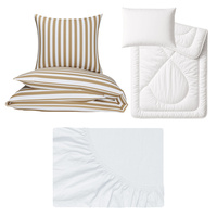 Zestaw pościeli 100x160 + 40x60 + prześcieradło jersey 80x160 | 213beż | biało beżowa | pasy paski