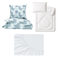 Zestaw pościeli 100x160 + 40x60 + prześcieradło jersey 80x160 | 137Nmi | szaro miętowa | patchwork z sercami