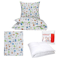 Zestaw pościeli  100x160 + 40x60 + prześcieradło we wzorze 80x160 | 016Sko | biało zielona | dinozaury