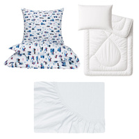 Zestaw pościeli 100x160 + 40x60 + prześcieradło jersey 80x160 | 002bor | bordowa | świąteczna Mikołaje