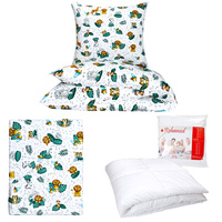 Zestaw pościeli  100x160 + 40x60 + prześcieradło we wzorze 80x160 | 513mor | biało zielona | zwierzątka