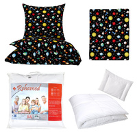 Zestaw pościeli  100x160 + 40x60 + prześcieradło we wzorze 80x160 | 202czr | czarna | kosmos