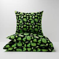 Pościel z kory 160x200 + 70x80 + 40x40 | 032czz | czarno zielona | liście monstery