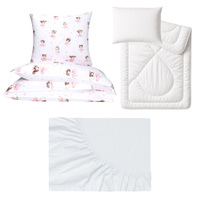 Zestaw pościeli  100x160 + 40x60 + prześcieradło jersey 80x160 | 275ROZ | biało różowa | baletnice i nutki