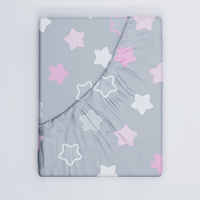 Prześcieradło z gumką do łóżeczka 90x200 bawełniane | 300róż | szaro różowe | gwiazdki