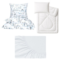 Zestaw pościeli  100x160 + 40x60 + prześcieradło jersey 80x160 | 303past | biała | ciuchcie pociagi