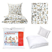 Zestaw pościeli  100x160 + 50x60 + prześcieradło we wzorze 80x160 | 050bra | biała | sarenki i misie