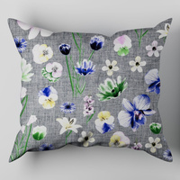 Poszewka flanela 40x40 | 348sza | szara | kwiaty bratki
