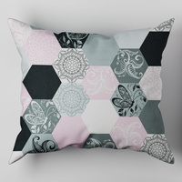 Poszewka bawełniana na poduszkę 50x50 | 208róż | szaro różowa | plastry miodu