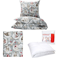 Zestaw pościeli  100x160 + 50x60 + prześcieradło we wzorze 80x160  | 400Ssz | szara | skrzaty