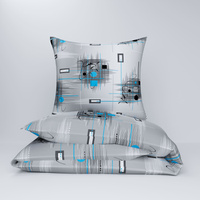 Pościel z kory 200x220 + poszewki na poduszkę 2*70x80 | 150cha | szaro niebieska | gry