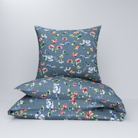 Pościel bawełniana 200x220 + poszewki na poduszkę 2*70x80 | 033grf | grafitowa | kwiaty malowane