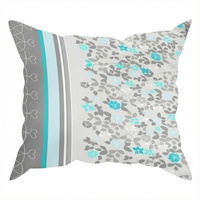 Poszewka z kory 40x40 | 445turkus | szaro turkusowa | kwiaty