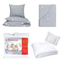 Zestaw pościeli 100x160 + 40x60 + prześcieradło we wzorze 80x160 | 055sza | szara | baranki