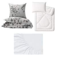 Zestaw pościeli 100x160 + 50x60 + prześcieradło jersey 80x160 | 237bra | biało beżowe | kwiaty