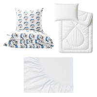 Zestaw pościeli 100x160 + 40x60 + prześcieradło jersey 80x160 | 135pirat | biało niebieska | piraci