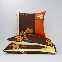 Pościel z kory 140x200 + poszewka na poduszkę 50x60 | 068pom | brązowo pomarańczowa | kwiaty na pasach