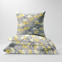 Pościel bawełniana 160x200 + poszewka na poduszkę 70x80 | 219zol | szaro żółta | kwiaty