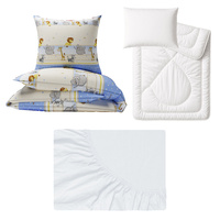 Zestaw pościeli  100x160 + 40x60 + prześcieradło jersey 80x160 | 104nie | niebieska | zwierzątka safari