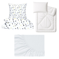 Zestaw pościeli  100x160 + 50x60 + prześcieradło jersey 80x160 | 327bzo | biała | świąteczna Mikołaj