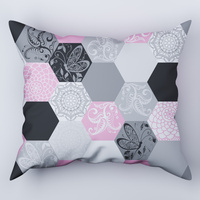 Poszewka z kory 40x40 | 208Nro | szaro różowa | plastry miodu