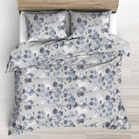 Pościel bawełniana 180x200 + poszewki na poduszkę 2*70x80 | D111sza | szara | kwiaty