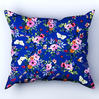 Poszewka bawełniana na poduszkę 50x50 | 348Mgr | granatowa | kwiaty i motyle