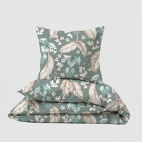 Pościel bawełniana 90x120 + poszewka 40x60 | zielona | liście kwiaty | 007zie