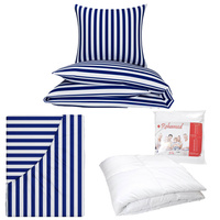Zestaw pościeli  100x160 + 40x60 + prześcieradło we wzorze 80x160 | 213gra | biało granatowa | pasy