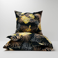 Pościel bawełniana 200x220 + poszewki na poduszkę 2*70x80 | 455bra | brązowa | liście monstery